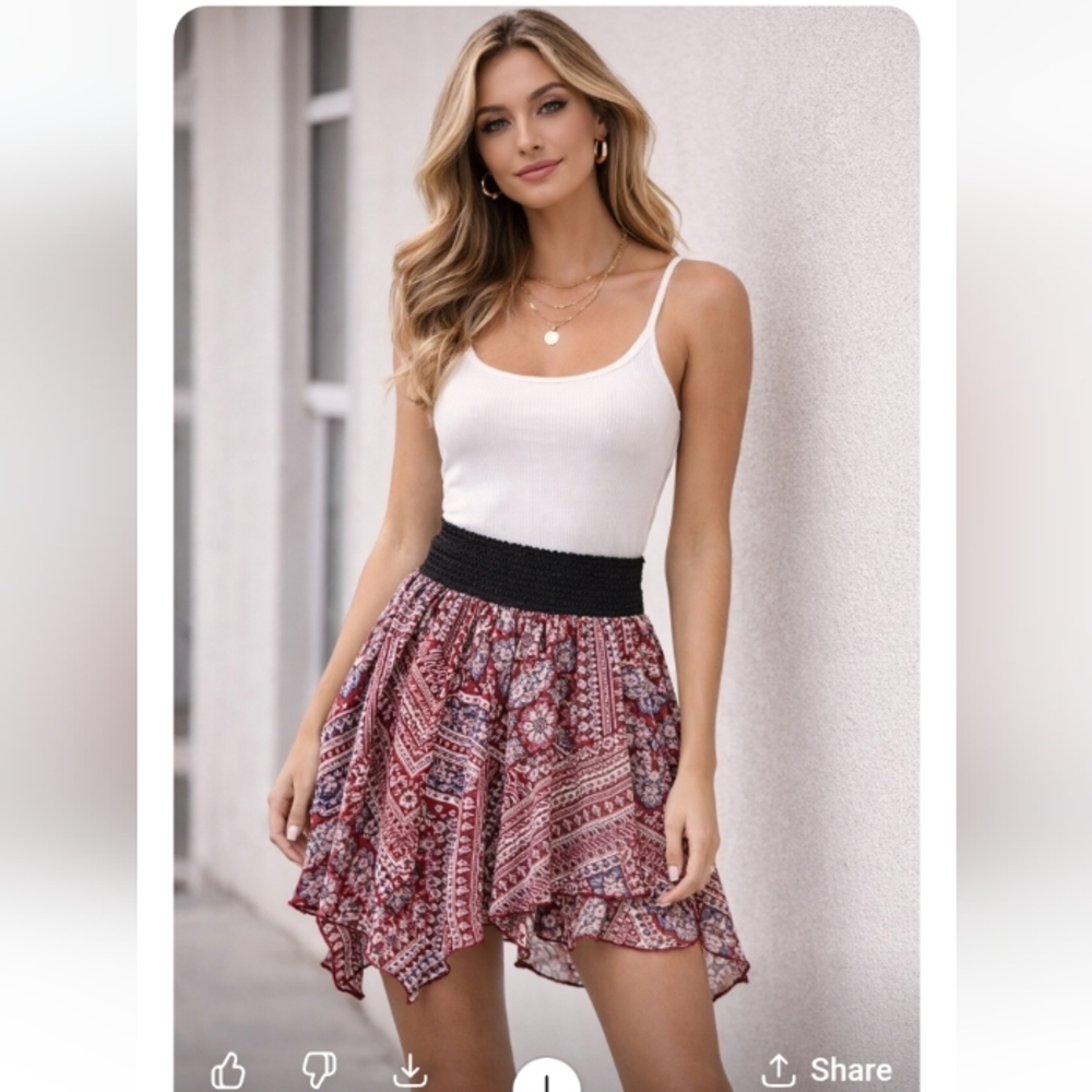Love Blossom Asymmetrical Boho Mini Skirt | Elastic Waist | Size M